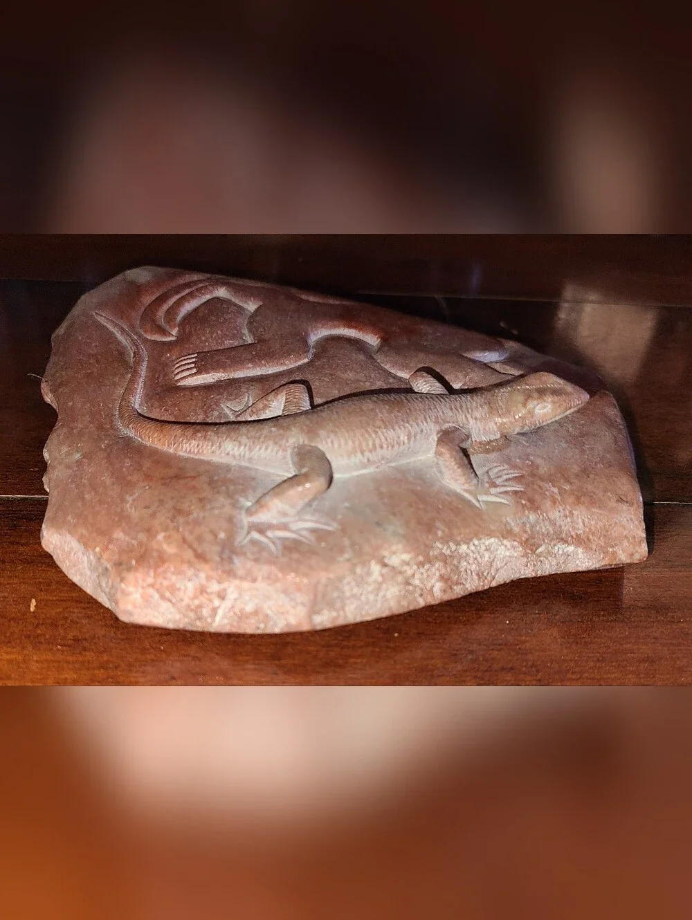 Polished 3D Hand Carved Stone Relief - Peruvian Nazca Monkey & Lizard 6